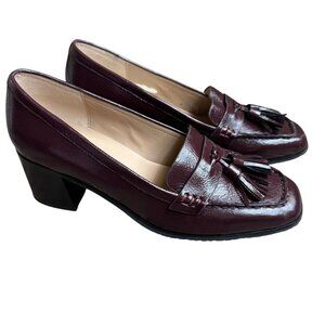 NYDJ Dexter Shoes Womens 6.5 Leather Tassel Loafers Burgundy Academia Square Toe
